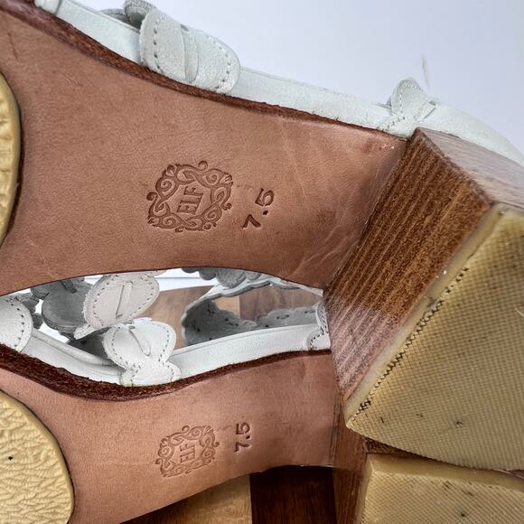 BALI ELF HANDMADE Seaside Soft Leather Scalloped Sandals in Vintage White 7.5 - Picture 8 of 11